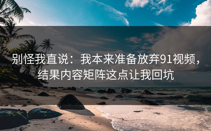 别怪我直说：我本来准备放弃91视频，结果内容矩阵这点让我回坑